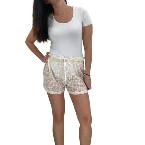 2/$30 FORTUNE Swimwear Shorts Size M Cream Ivory Lace Short Elastic Tie Waist - Picture 1 of 5